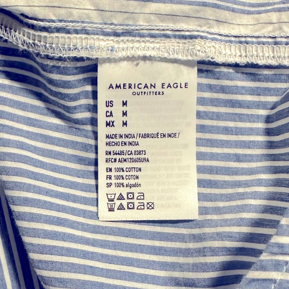 American Eagle Womens Core Perfect Button Down Shirt in Blue White Stripe Mix - Picture 8 of 8